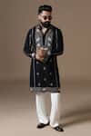 Courtyard By Abhi_Black Lycra Embroidery Intricate Kurta Set _Online_at_Aza_Fashions