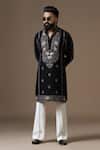 Buy_Courtyard By Abhi_Black Lycra Embroidery Intricate Kurta Set _Online_at_Aza_Fashions