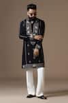 Shop_Courtyard By Abhi_Black Lycra Embroidery Intricate Kurta Set _Online_at_Aza_Fashions