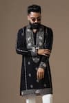 Courtyard By Abhi_Black Lycra Embroidery Intricate Kurta Set _at_Aza_Fashions