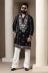 Shop_Courtyard By Abhi_Black Lycra Embroidery Intricate Kurta Set 