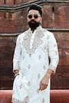 Courtyard By Abhi_Ivory Lycra Embroidery Aari Handwork Kurta Set _at_Aza_Fashions