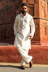 Courtyard By Abhi_Ivory Lycra Embroidery Floral Aari Handwork Kurta Set _Online
