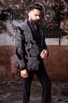 Courtyard By Abhi_Black Lycra Embroidery Handwork Tuxedo Set _Online_at_Aza_Fashions