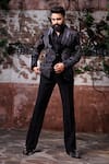 Courtyard By Abhi_Black Lycra Embroidery Handwork Tuxedo Set _at_Aza_Fashions