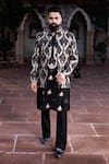 Shop_Courtyard By Abhi_Black Lycra Embroidery, Metallic Thread Resham Jacket And Kurta Set _at_Aza_Fashions