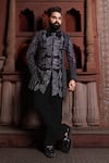 Buy_Courtyard By Abhi_Black Lycra Embroidery Jodhpuri Sherwani Set _at_Aza_Fashions