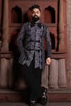 Courtyard By Abhi_Black Lycra Embroidery Jodhpuri Sherwani Set _at_Aza_Fashions