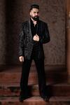 Shop_Courtyard By Abhi_Black Lycra Sequins, Beads, Embroidery Tuxedo And Pant Set _at_Aza_Fashions