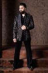 Courtyard By Abhi_Black Lycra Sequins, Beads, Embroidery Tuxedo And Pant Set _Online_at_Aza_Fashions