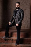 Buy_Courtyard By Abhi_Black Lycra Sequins, Beads, Embroidery Tuxedo And Pant Set _at_Aza_Fashions
