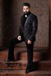 Buy_Courtyard By Abhi_Black Lycra Sequins, Beads, Embroidery Tuxedo And Pant Set _Online_at_Aza_Fashions