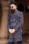 Shop_Courtyard By Abhi_Blue Lycra Embroidery Floral Sherwani Set _Online_at_Aza_Fashions