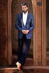 Buy_Courtyard By Abhi_Blue Lycra Embroidery, Sequins, Beads Wave Lines Tuxedo Set _at_Aza_Fashions