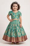 Buy_Maaikid_Green Brocade Zari, Pearls, Embroidery Top And Lehenga Set 