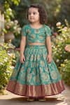 Shop_Maaikid_Green Brocade Zari, Pearls, Embroidery Top And Lehenga Set 