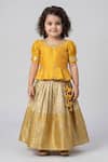 Maaikid_Yellow Silk, Brocade Zari, Embroidery, Tassels Peplum Top And Lehenga Set _Online_at_Aza_Fashions