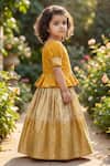 Buy_Maaikid_Yellow Silk, Brocade Zari, Embroidery, Tassels Peplum Top And Lehenga Set 