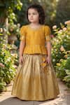 Buy_Maaikid_Yellow Silk, Brocade Zari, Embroidery, Tassels Peplum Top And Lehenga Set _at_Aza_Fashions