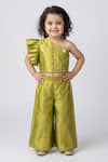 Buy_Maaikid_Olive Green Silk Mirrors, Foil Printing Embroidered Crop Top And Palazzo Set _Online_at_Aza_Fashions