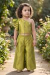 Buy_Maaikid_Olive Green Silk Mirrors, Foil Printing Embroidered Crop Top And Palazzo Set _at_Aza_Fashions
