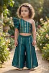 Maaikid_Green Silk Mirrors, Foil Printing Work Crop Top And Palazzo Set _at_Aza_Fashions