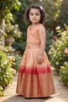 Buy_Maaikid_Peach Silk Beads, Zari Embroidered Crop Top And Lehenga Set _Online_at_Aza_Fashions