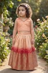 Maaikid_Peach Silk Beads, Zari Embroidered Crop Top And Lehenga Set _at_Aza_Fashions