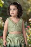 Maaikid_Green Silk, Cotton Beads, Zari, Tassels, Embellished Crop Top And Lehenga Set _Online_at_Aza_Fashions