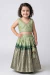 Buy_Maaikid_Green Silk, Cotton Beads, Zari, Tassels, Embellished Crop Top And Lehenga Set _Online_at_Aza_Fashions