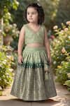 Shop_Maaikid_Green Silk, Cotton Beads, Zari, Tassels, Embellished Crop Top And Lehenga Set _Online_at_Aza_Fashions
