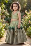 Buy_Maaikid_Green Silk, Cotton Beads, Zari, Tassels, Embellished Crop Top And Lehenga Set 