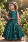 Shop_Maaikid_Green Silk, Crepe Embroidery, Tassels Heart Lehenga And Top Set _Online_at_Aza_Fashions