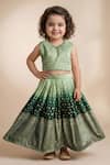 Shop_Maaikid_Green Silk Zari, Embroidery, Tassels, Beads Ombre Woven Lehenga And Blouse Set _Online_at_Aza_Fashions