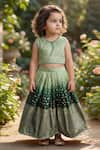 Buy_Maaikid_Green Silk Zari, Embroidery, Tassels, Beads Ombre Woven Lehenga And Blouse Set _at_Aza_Fashions