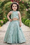 Maaikid_Green Silk Tassels, Beads, Embroidery Crop Top And Lehenga Set _at_Aza_Fashions