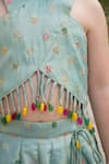 Maaikid_Green Silk Tassels, Beads, Embroidery Crop Top And Lehenga Set _Online