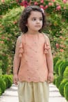 Shop_Maaikid_Peach Silk, Cotton Embroidery, Ruffles Kurta And Dhoti Pant Set _Online_at_Aza_Fashions