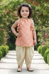 Buy_Maaikid_Peach Silk, Cotton Embroidery, Ruffles Kurta And Dhoti Pant Set _at_Aza_Fashions