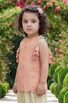 Shop_Maaikid_Peach Silk, Cotton Embroidery, Ruffles Kurta And Dhoti Pant Set 