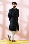 Arihant Rai Sinha Black Polyester, Viscose Geometric Pattern Sherwani And Pant Set at Aza Fashions Arihant Rai Sinha_Black Polyester, Viscose Geometric Pattern Sherwani And Pant Set _at_Aza_Fashions