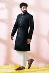 Shop Arihant Rai Sinha Black Polyester, Viscose Geometric Pattern Sherwani And Pant Set Online Shop_Arihant Rai Sinha_Black Polyester, Viscose Geometric Pattern Sherwani And Pant Set _Online