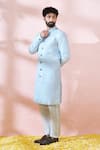 Arihant Rai Sinha_Blue Cotton, Silk, Polyester, Viscose Embroidery, Thread Sherwani And Pant Set _Online_at_Aza_Fashions