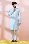 Shop_Arihant Rai Sinha_Blue Cotton, Silk, Polyester, Viscose Embroidery, Thread Sherwani And Pant Set _Online_at_Aza_Fashions