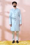 Buy_Arihant Rai Sinha_Blue Cotton, Silk, Polyester, Viscose Embroidery, Thread Sherwani And Pant Set 