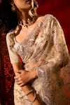 Azeera_White Net Embroidery, Sequins, Hand Work Saree With Unstitched Blouse Piece 