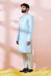 Shop_Arihant Rai Sinha_Blue Cotton, Silk, Polyester, Viscose Embroidery, Thread Sherwani And Pant Set 