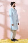 Arihant Rai Sinha_Blue Cotton, Silk, Polyester, Viscose Embroidery, Thread Sherwani And Pant Set _Online