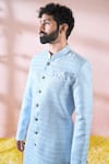 Arihant Rai Sinha_Blue Cotton, Silk, Polyester, Viscose Embroidery, Thread Sherwani And Pant Set 