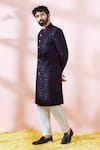 Buy_Arihant Rai Sinha_Wine Polyester, Viscose Geometric Pattern Sherwani And Solid Pant _Online